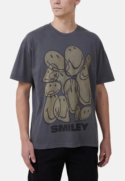 Футболка с принтом SMILEY Cotton On, цвет grey