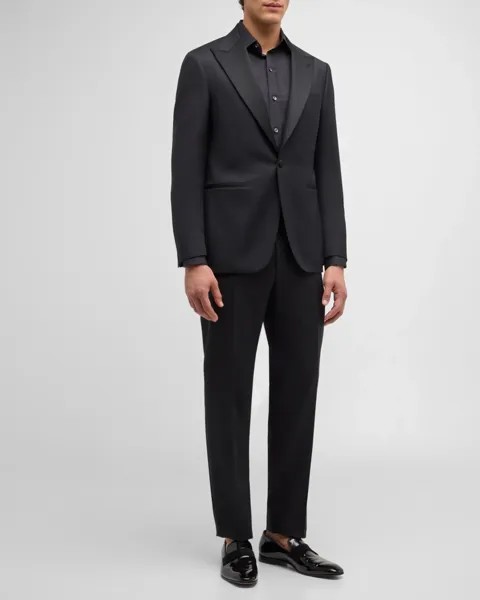 Мужской шерстяной смокинг ромбовидной ткани Canali, цвет Black