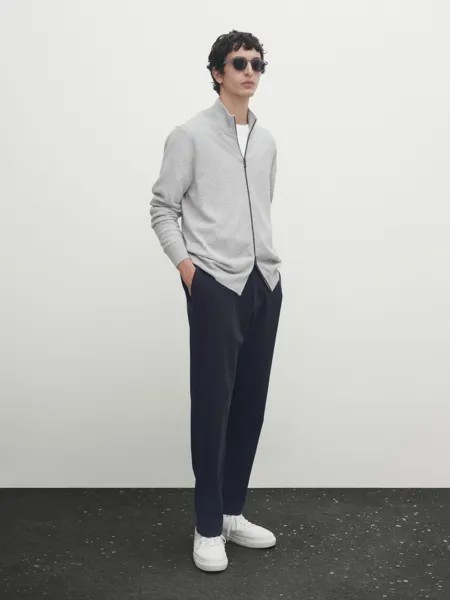 Кардиган на молнии из 100% кашемира Massimo Dutti, серый меланж
