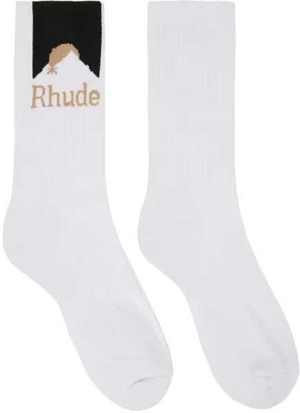 Белые спортивные носки Moonlight Rhude, цвет White/Black/Yellow