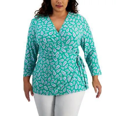 Anne Klein Womens Green Side Tie 3/4 Sleeve Pullover Top Shirt Plus 1X BHFO 7147
