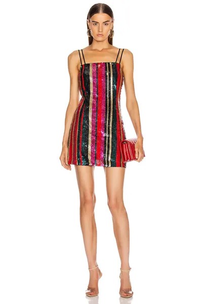 Сексуальное мини-платье-комбинация из блестящего тюля HANEY в разноцветную полоску, украшенное пайетками 10
