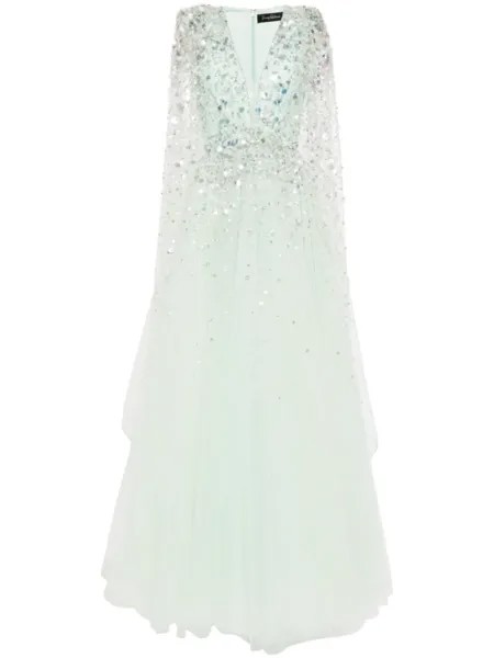 Jenny Packham вечернее платье-кейп Alondra с пайетками, зеленый