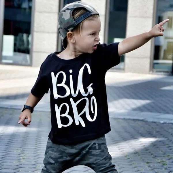 Большой Bro Письма Печати Дети футболка Мальчик Девушка T Рубашка для детей малыша Одежда Смешные Top Тис