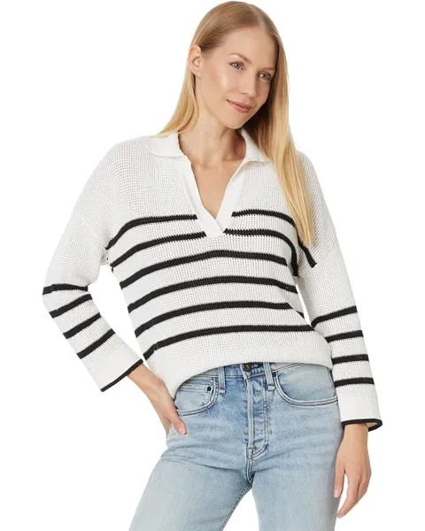 Свитер Lilla P Textured Stripe Polo Sweater, белый/черный