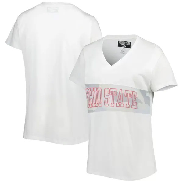 Женская белая/арктическая камуфляжная футболка штата Огайо Buckeyes размера плюс с v-образным вырезом