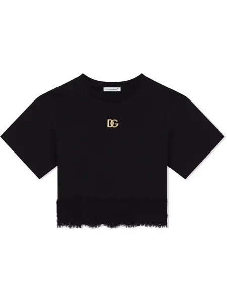 Dolce & Gabbana Kids футболка с кружевом и логотипом