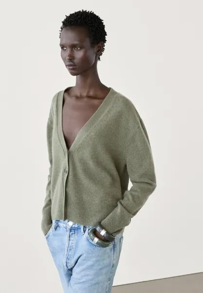 Кардиган V-NECK Massimo Dutti, темно-зелено-пятнистый