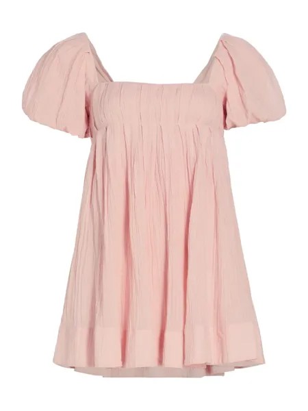 Хлопковое мини-платье Marina с пышными рукавами Free People, розовый