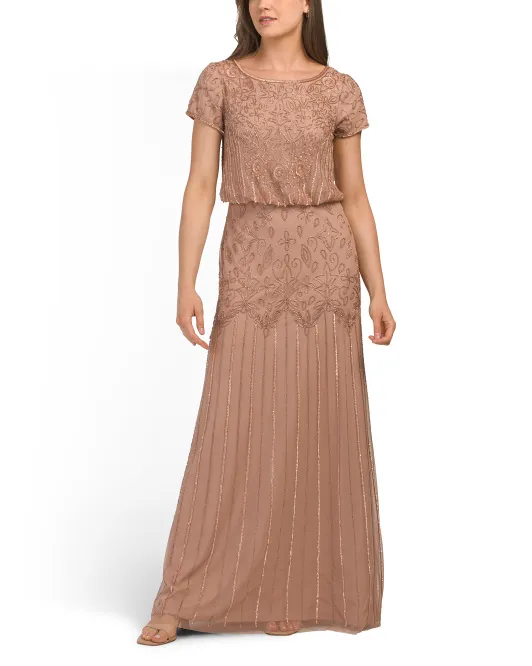 Блузонное платье с короткими рукавами и бисером Adrianna Papell, цвет Rose Gold