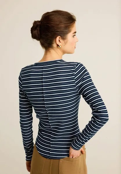 Топ с длинным рукавом Button Detail Henley Next, бело-бежевый, темно-синий