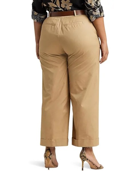 Брюки LAUREN Ralph Lauren Plus-Size Pleated Cotton Twill Cropped Pants, цвет Birch Tan