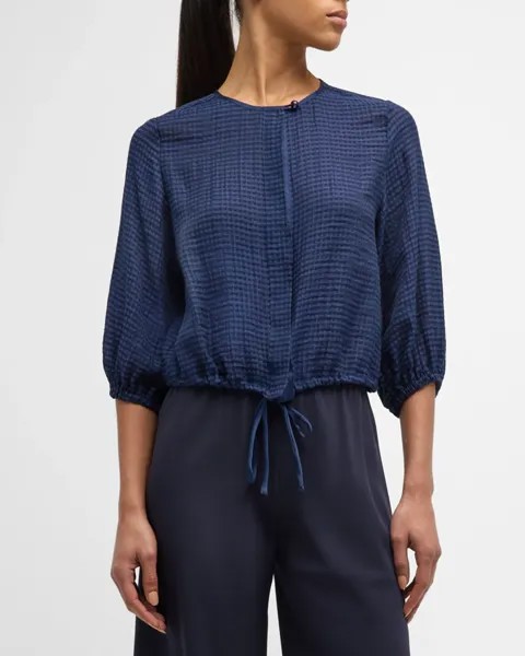 Укороченная куртка-блузон из жатого хлопка Emporio Armani, цвет Bluette
