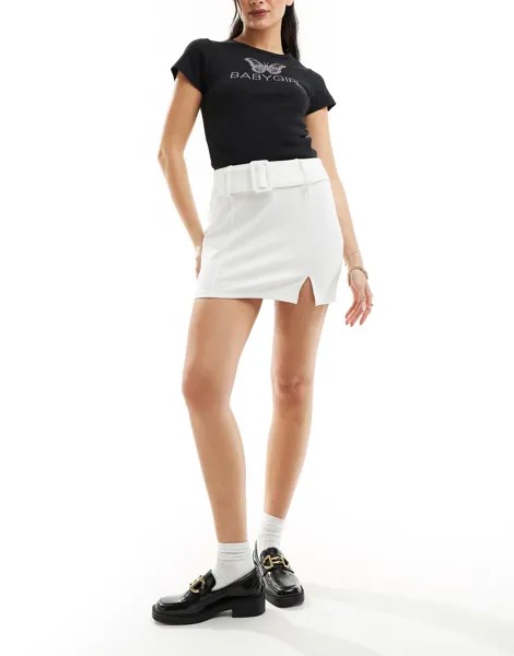 Юбка Asos Design Ponte Pelmet Mini With Belt, белый