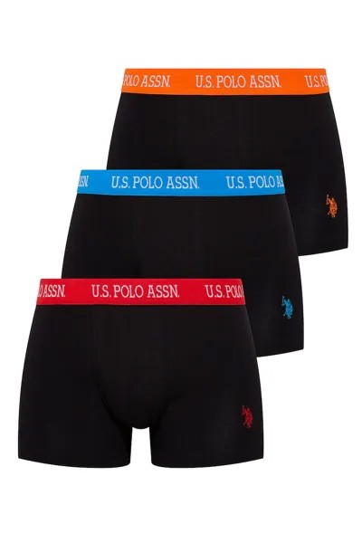 Боксеры с хлопком и логотипом - 3 пары U S Polo Assn , черный