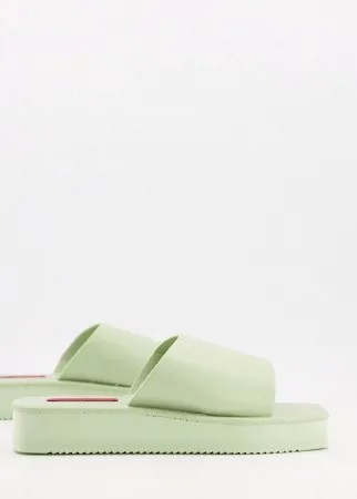 Шалфейно-зеленые сандалии на плоской платформе с квадратным носком в стиле 90-х London Rebel-Зеленый цвет