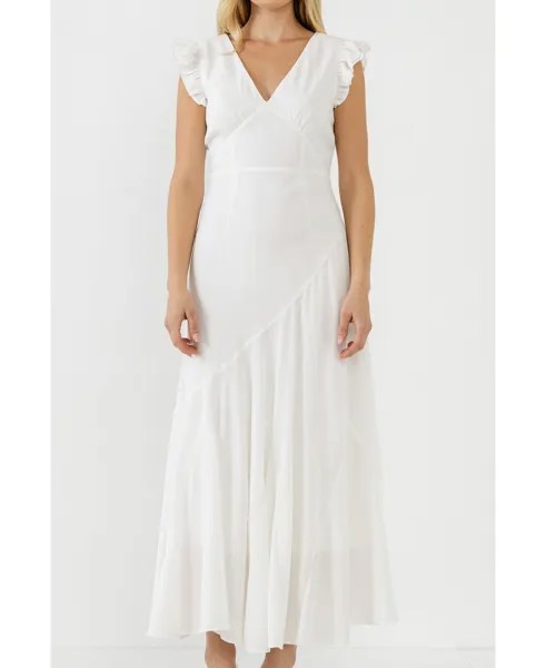 Женское асимметричное платье макси с рюшами endless rose, белый