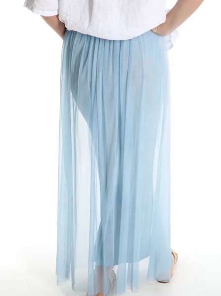Длинная юбка из тюля на резинке, светло-синий