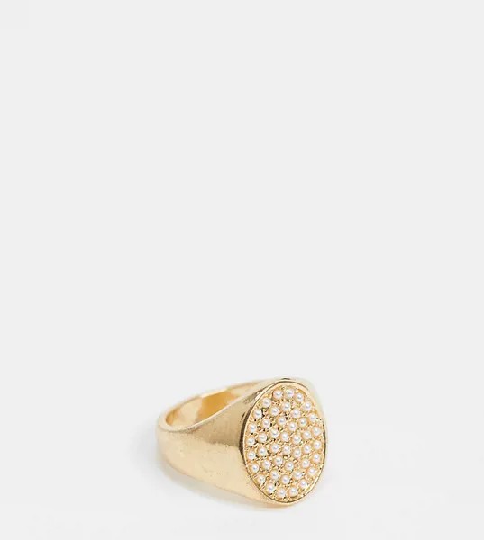 Золотистое кольцо-печатка с искусственным жемчугом Reclaimed Vintage inspired-Золотистый