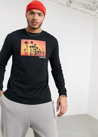 Черный лонгслив с принтом пальмы Bershka