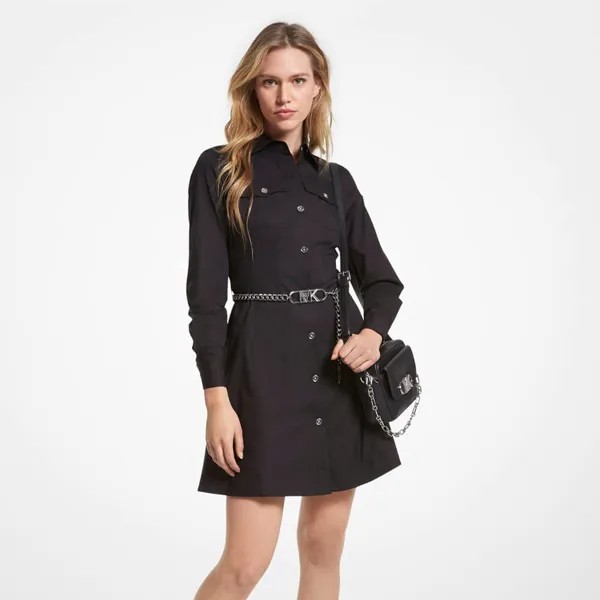 Платье-рубашка Michael Michael Kors Organic Stretch Cotton Poplin Belted, черный