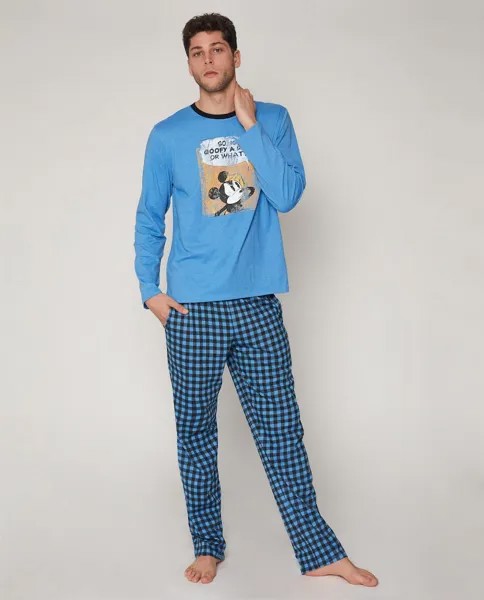 Длинная синяя трикотажная мужская пижама Disney, синий