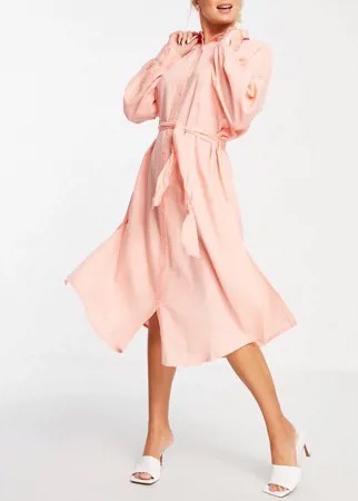 Пляжное платье-рубашка макси приглушенно-розового цвета с поясом ASOS DESIGN-Розовый цвет