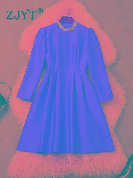 Роскошное вечернее платье ZJYT со стразами и воротником-стойкой, Осеннее женское платье с длинным рукавом, новинка 2022, элегантные однотонные ...