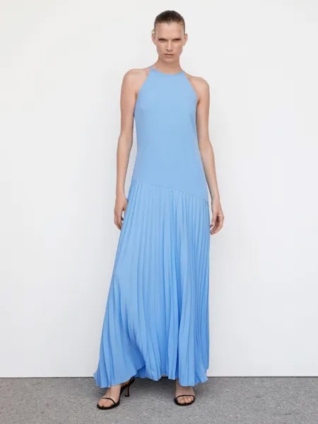 Плиссированное платье макси Mango, синее
