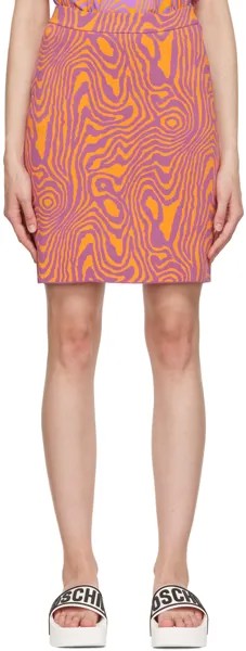 Пурпурно-оранжевая мини-юбка с эффектом муара Moschino