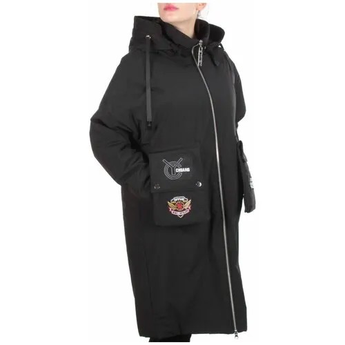 Куртка  демисезонная, удлиненная, силуэт прямой, карманы, размер 48, черный
