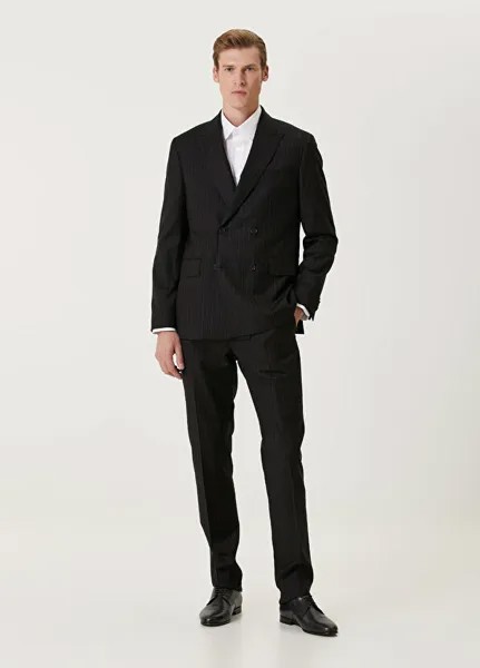 Двубортный костюм из шерсти с 8 полосками Beymen Collection, черный
