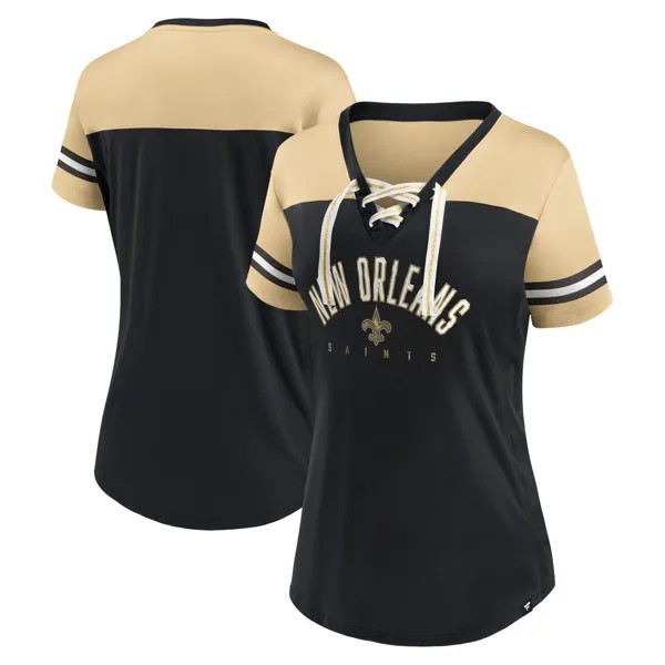 Женская футболка из джерси с v-образным вырезом и шнуровкой Fanatics, черная/золотая Vegas New Orleans Saints Blitz & Glam, трикотажная футболка с v-образным вырезом и шнуровкой Fanatics