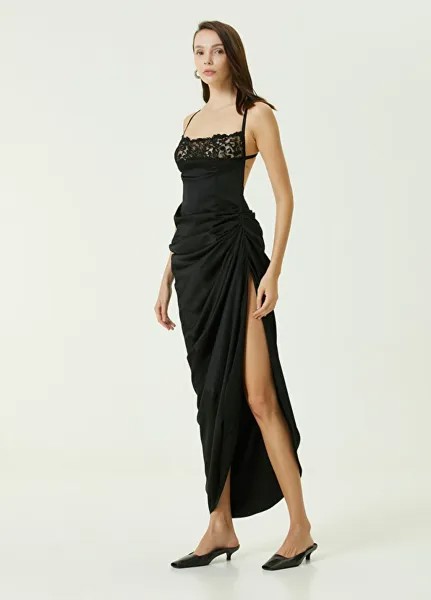 Черное кружевное платье-миди с деталью Jacquemus