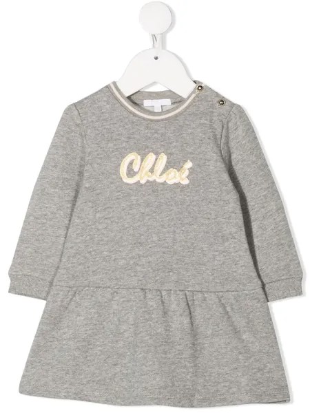 Chloé Kids платье с длинными рукавами и логотипом