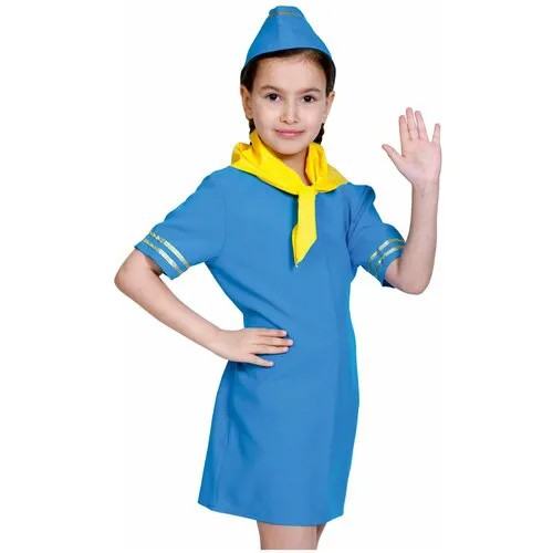 Костюм Стюардесса в пилотке детский Карнавалофф M (128-134 см) (платье, пилотка, шейный платок)
