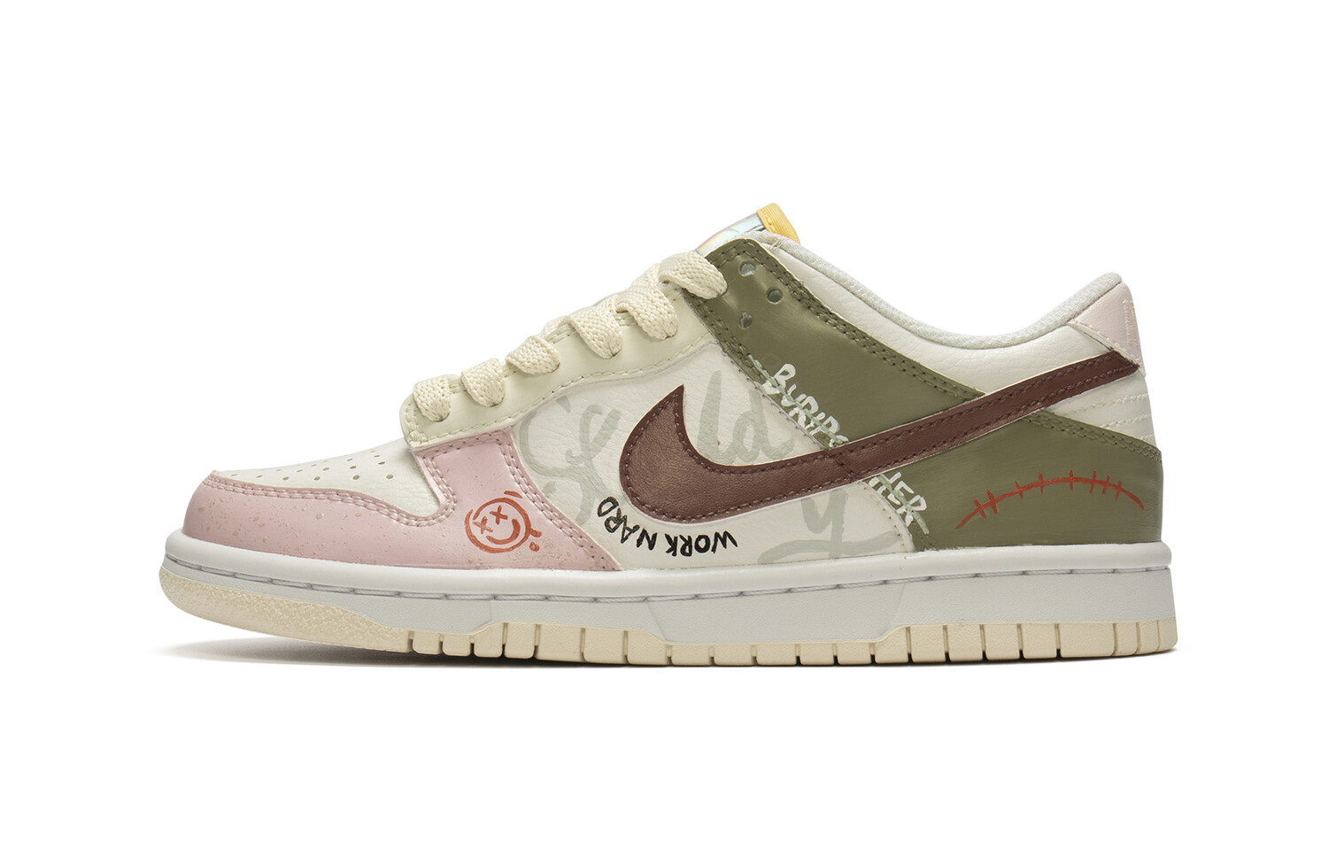Кроссовки Nike Dunk Skateboarding Shoes Women's Low-top Green, White, Red, зеленый
