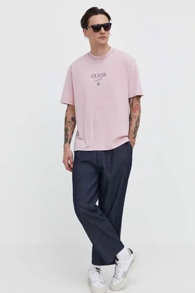 Хлопковая футболка Guess Originals, розовый