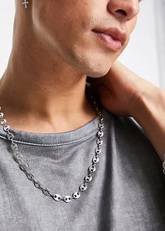 Серебристое ожерелье со звеньями в виде пятачков Reclaimed Vintage Inspired-Серебристый