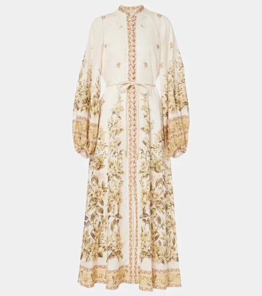 Длинное платье из льна с цветочным принтом Zimmermann, цвет sage toile floral