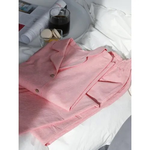 Комплект в пижамном стиле рубашка и брюки COMFORT, розовый, 46