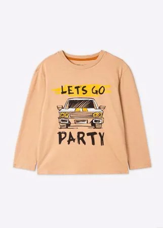 Бежевый лонгслив oversize с принтом Let's go party для мальчика Gloria Jeans