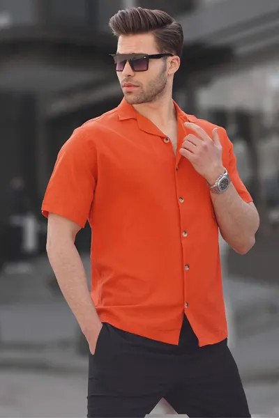 Оранжевая базовая мужская рубашка с коротким рукавом 5598 MADMEXT