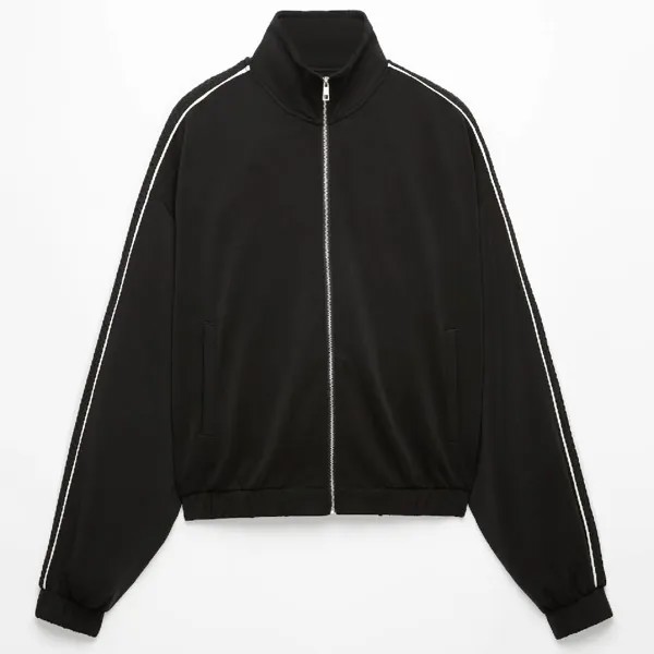 Толстовка Oysho Side Applique Bomber, черный/белый