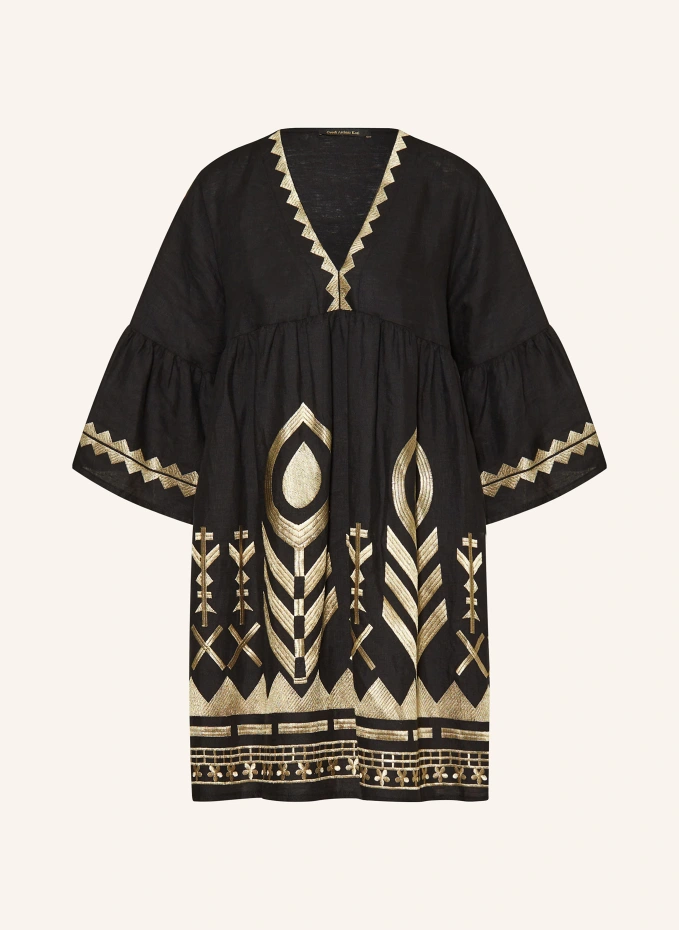 Пляжное платье перо из льна с рукавом 3/4  Greek Archaic Kori, черный