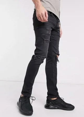 Черные джинсы скинни с рваной отделкой River Island-Черный