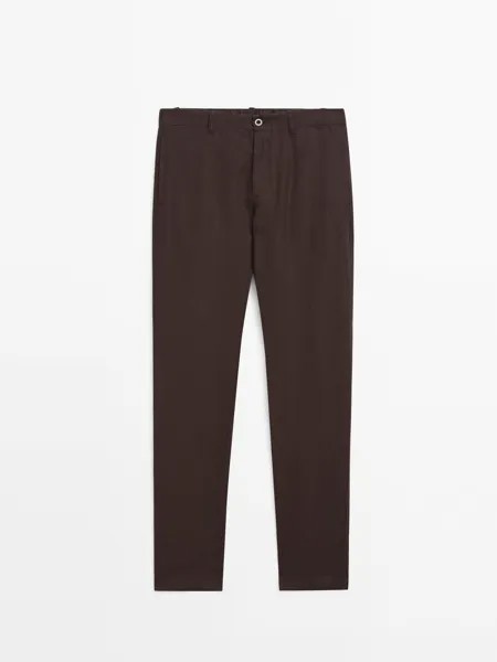 Льняные брюки-джоггеры Massimo Dutti, коричневый