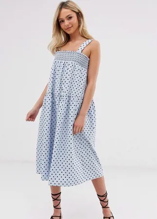 Хлопковый сарафан-трапеция миди в горошек ASOS DESIGN-Мульти