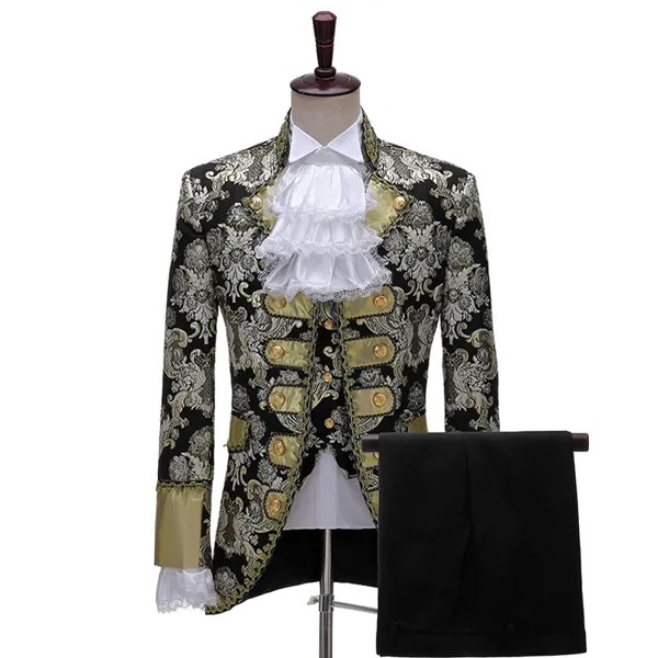 Мужской роскошный костюм-тройка (пиджак + жилет + брюки), винтажный костюм дворцового дворца, королевского принца, костюм для выступления, смокинг, костюм для мужчин XL