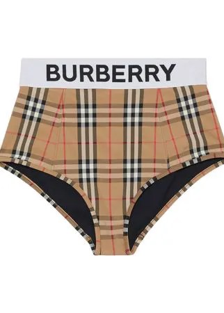 Burberry плавки бикини в клетку Vintage Check с логотипом